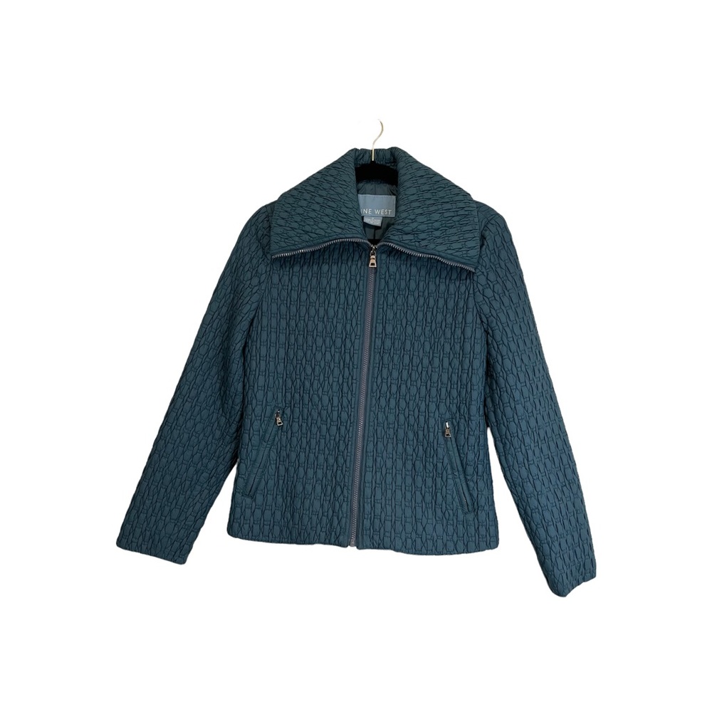Nine West Quilted Blue Full Zip Long Sleeves Jacket Womens Size M